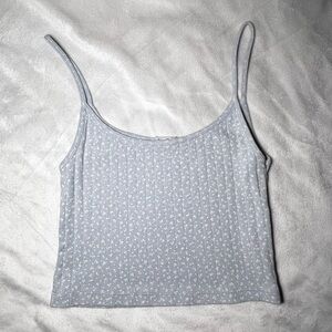 John Galt / Brandy Melville Women's Light Blue Floral Spaghetti Strap Top